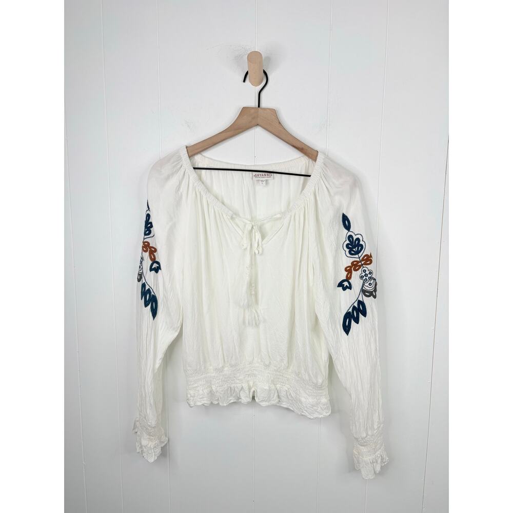 Shyanne Challis Embroidered Top Size Large White Long Sleeve Blouse - Picture 4 of 11